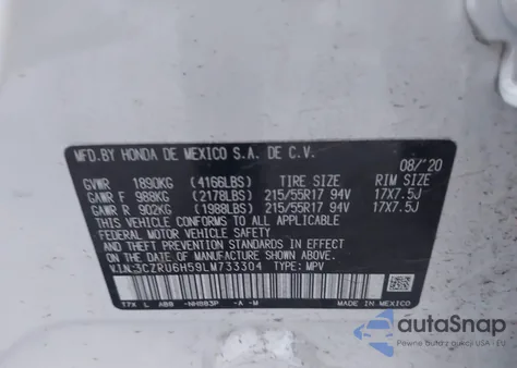 2020 Honda Hr-V Awd Ex from USA, damaged, VIN 3CZRU6H59LM733304
